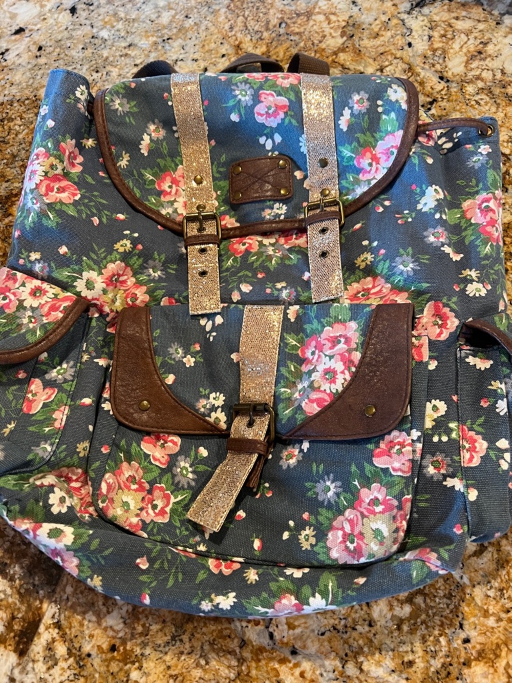 Mossimo Supply Co Floral Canvas Backpack with Pink Rose Print